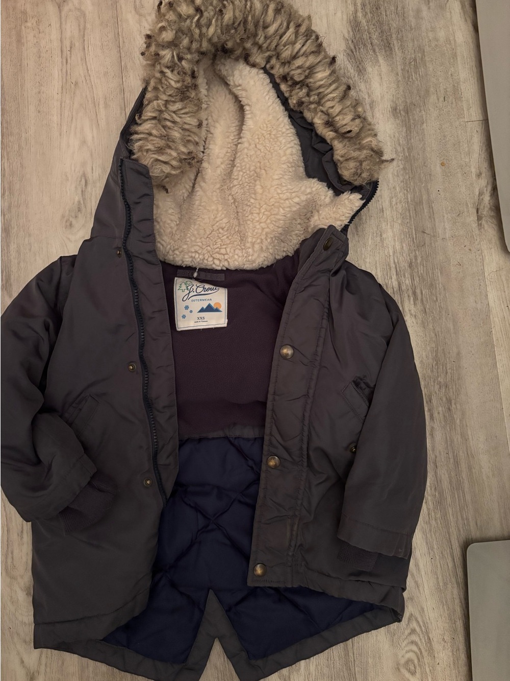 J crew kids XXS navy coat with faux fur trim